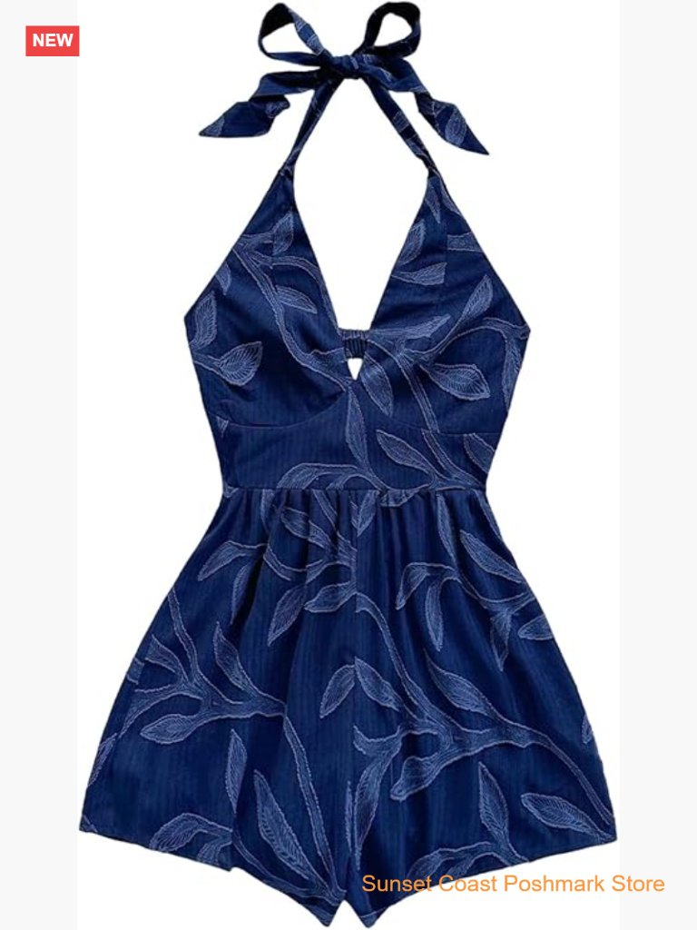 Boho Halter Romper Deep V Neck Backless Sleeveless Summer Short Jumpsuit